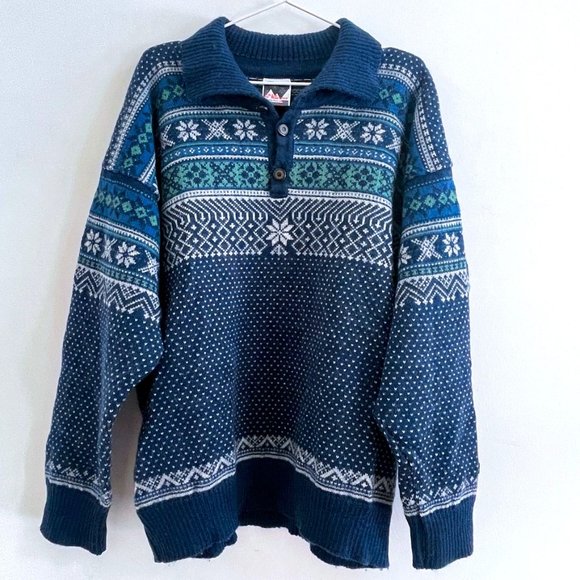 Vintage DALE of Norway Authentic Wool Knitwear Ski Winter Outdoor Blue Sweater L - Picture 1 of 11